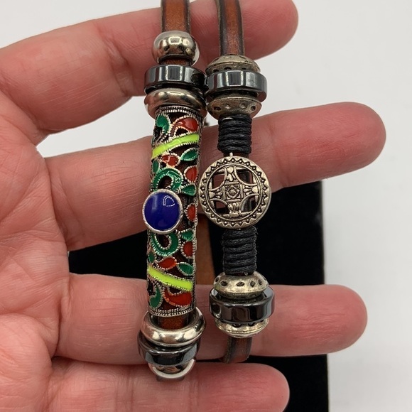 Leather Tribal Beaded Double Band Bracelet New in Box! - Picture 2 of 6